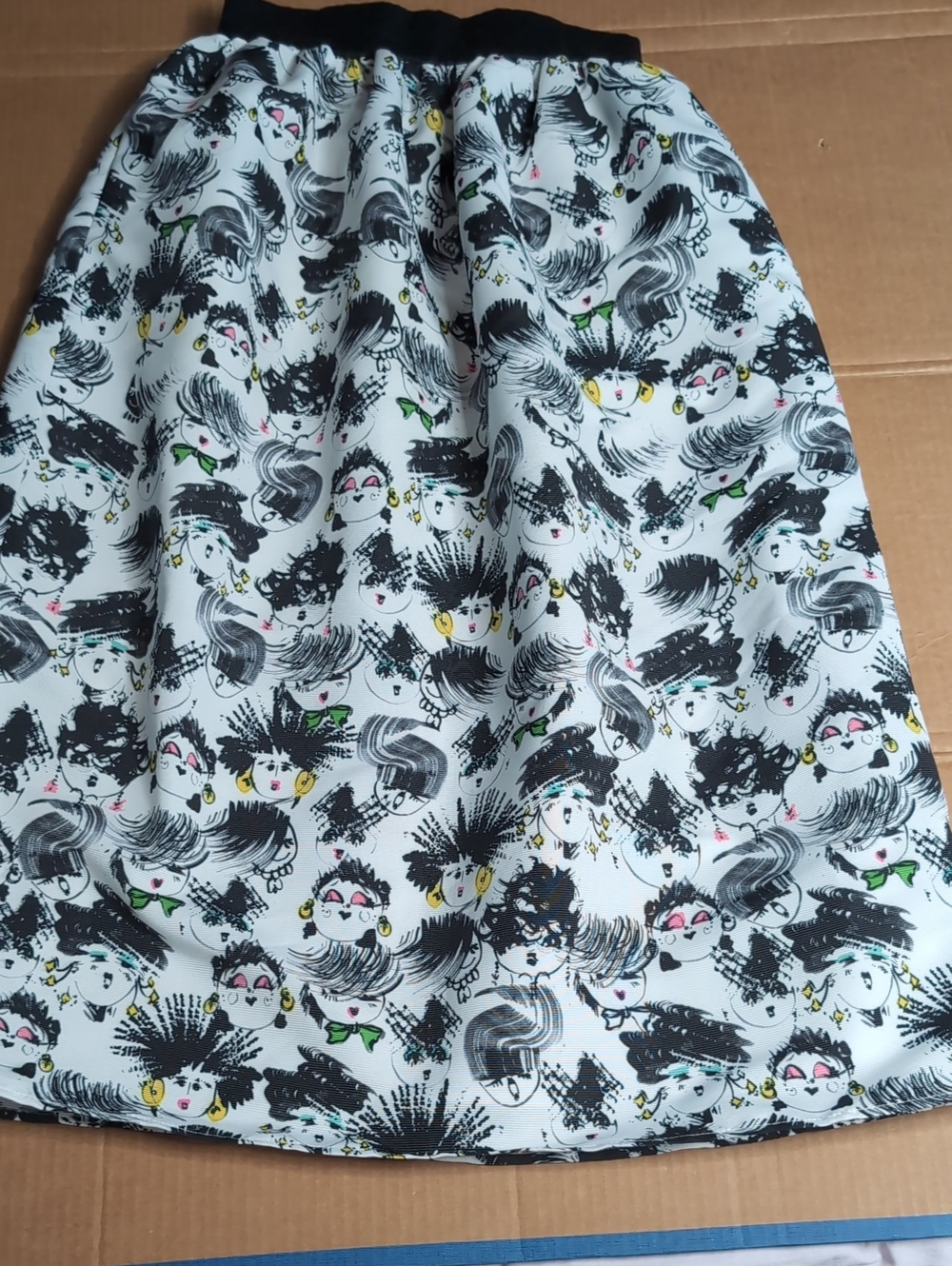 Women’s A-Line Skirt with Black Face-Print on White